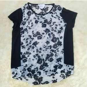 Vince Camuto sheer floral blouse top black white small